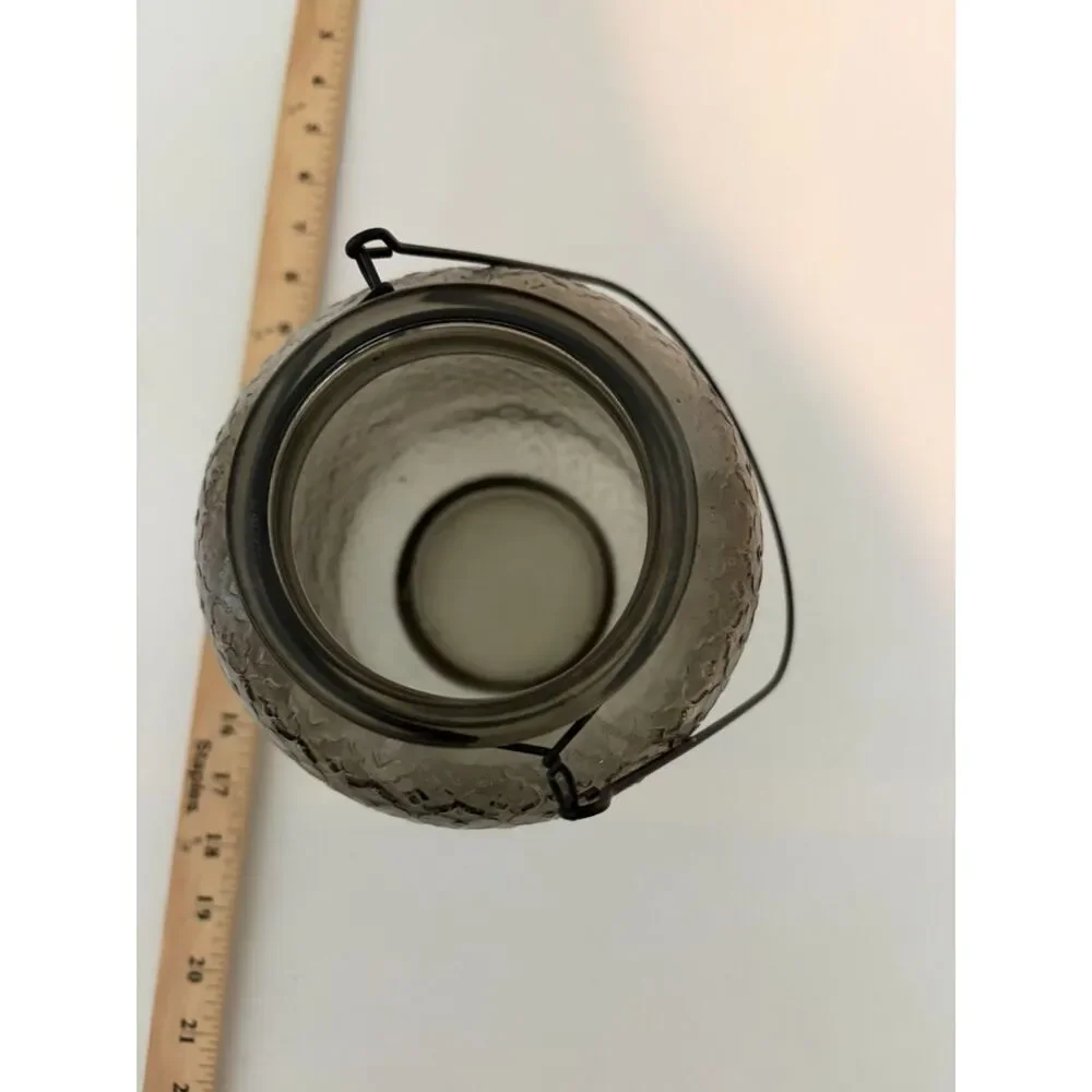 Gray Moroccan Candle holder with textured glass and wire handle